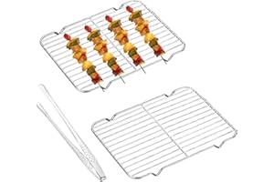 LdawyDE Griglia di Raffreddamento, 2Pcs Griglia Forno Universale, 26 x 19,5 x 1,5 cm Graticola Acciaio Inox con Clip per Barbecue, Resistente, Inossidabile, Adatto per Il Raffreddamento della Cottura