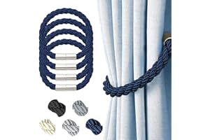 Hommakr 4 Pack Strong Magnetic Curtain Tiebacks Modern Style Drape Tie Backs Suitable Decorative Weave Rope Curtain Holdback for Thin or Thick Home & Office Window Drapery (Royal Blue)