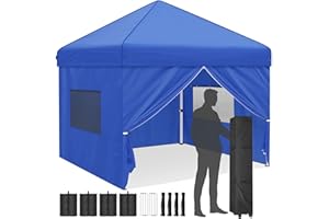 BOKIE Fully Waterproof Pop Up Event Shelter Gazebo with Side and Roller Bag, Canopy Pergola Marquee for Camping Outdoor Garden Party Festival All Seasons (Blue3m x)