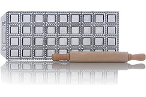 RISOLI' | RAVIOLCASA, Stampo per Ravioli per Realizzare 36 Ravioli, in Alluminio Pressofuso Riciclato, Incluso Mattarello in Legno, Made in Italy