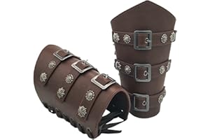 Sehaby Medieval PU Leather Arm Bracers, Viking Renaissance Buckle Bracers, Nordic Leather Bracers, Knight LARP Arm Guards, Brown Vintage Bracers for Men Women