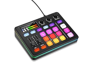 NASTOPEE Mischpult für PC, Mini Audio Mixer Soundboard, Spielcomputer Soundkarte, Spiel Mixer, Stereo-DJ-Mixer, RGB-Beleuchtung, Voice-over & Stimmveränderung für Live-Streaming, DJing & Recording