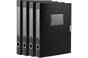 DONGLI Lot de 4 boîtes de classement A4 en plastique avec couvercle，dos de 40 mm ，boîte de rangement pour bureau, dortoir et maison Noir