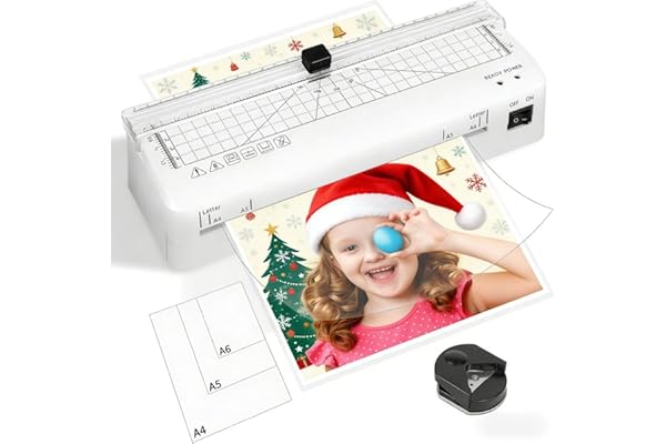Plastifieuse A4 Machine de Plastification Thermique avec Coupe Intégrée et Arrondisseur d’Angles, Plastifieuse avec A4/A5/A6 Pochettes Pour usage Maison, Bureau et École (A4+10 Pochettes)