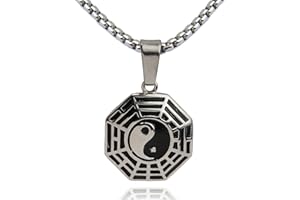 DonDon Collier Homme en Acier Inoxydable Pendentif Yin Yang et Pochette en Velours Noir