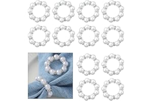 Hevysuo 12 Pièces Anneaux de Serviette en Perles Artificielle,Plastique Rond de Serviette de Table pour Mariage,Fête,Dîner,Anniversaire,Décoration de Table Couleur Argent,1,9 x 0,3 Pouces
