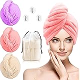 DEVASO Asciugamano Turbante, 3 Pcs in Microfibra, con Bottoni, Asciugatura Rapida Super Assorbente, Capelli Lunghi, Tutti i T