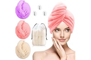 DEVASO Toalla Turbante para el Cabello, 3 Piezas Gorro de Pelo Seco, Toalla Microfibra para Cabello Súper Absorbente, Diseño de Botón, Aplicar Pelo Largo y Todo Tipo de Cabello