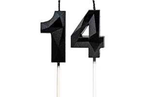 DTXLX Świece urodzinowe na 14. urodziny, czarna cyfra 14, dekoracja urodzinowa, ozdoby na tort, na przyjęcia urodzinowe, wesela, rocznice firmowe