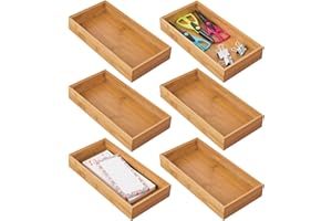 mDesign Set da 6 organizer ufficio – Pratico contenitore ufficio in bambù per evidenziatori, promemoria e cancelleria – Organizer scrivania perfetti come divisori cassetti – naturale