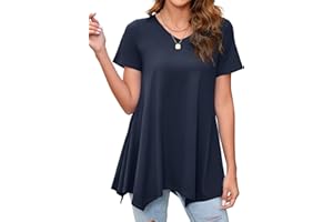 Enmain Maglietta Donna Tunica Manica Corta Estiva Scollo V Top Camicetta Longline Tinta Unita Donna Tunica con Stampata Floreale per Vacanze Primavera Estate S-3XL