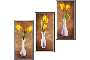 HSLXBY 3 sztuki tatuaży ścienne do salonu, wazony 3D, naklejki do ścian, wazon, tulipany, zielone rośliny, dekoracja ścienna (30 x 60 cm)