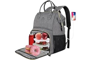 MATEIN Laptop Lunch Backpack, Rucksack for Women 15.6 Inch with Insulated Cooler Compartment, Travel Backpack with USB Port, Water Resistant Lunch Cool Bag for Men Business Work Picnic, Grey