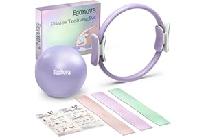 EgoNova Pilates Ring Set: 14-Inch Magic Circle with Dual Padded Handles, Pilates Mini Ball, and Resistance Bands (15, 25, 35 lbs) for Strength, Flexibility, Stability, and Body Toning