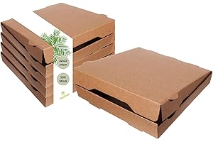 DeinPack Lot de 100 cartons à pizza 32 x 32 x 4 cm | Boîtes à pizza pour pizza I Boîtes à pizza 32 x 32 x 4 cm | Cartons à pizza I Emballage compostable Boîte à pizza carrée Carton recyclé marron