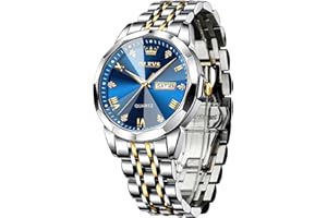 OLEVS Montres pour Hommes Diamond Business Wear analogique Quartz Acier Inoxydable étanche Lumineux Date Bicolore Luxe Casual Watch