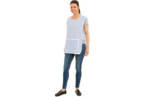 ACE ONLINE New Ladies Womens Tabards Striped Apron Kitchen Overall Catering TABBARD Cleaning Pocket Work Wear