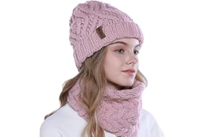 vamei 2 Pièces Ensemble Femme Beanie Bonnet Chapeau Tricoté et Écharpe de Cercle Tricoté Assorti en Hiver Chaud Bonnet Snood Écharpe Femme