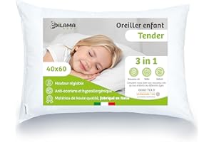 Dilamababy - Coussin Enfant Évolutif - Hauteur Réglable - Oreiller Enfant 40x60 Moelleux Adapté dès 1 an, 2, 3 Ans jusqu'à 6 - Hypoallergénique, Anti Acarien, Oeko-TEX - Made in Italy