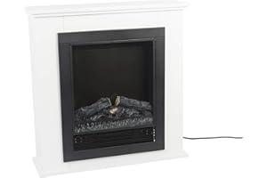 Classic Fire Lugano Camineo Elettrico - Caminetto Elettrico con Riscaldamento, Pannello di Controllo e Timer - Stufa Elettrica con Fiamme LED - 1800W - Libera Installazione - Bianco