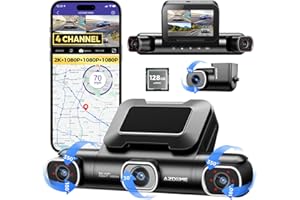 AZDOME 4-Canaux Dashcam Voiture, 360 degrés Camera Voiture Avant Arriere avec 128GB eMMC, 2.5K+3x1080P Caméra avec 5G WiFi GPS, Vision Nocturne IR, Contrôle Vocale, Mode Stationnement 24H (M660)