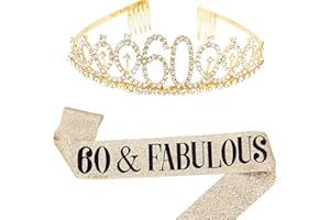 DIMETEY Birthday Queen Sash & Rhinestone Tiara Kit - 21st 30th 40th 50th 60th Birthday Gifts Birthday Sash for Women Birthday Party Supplies (Gold 60th)