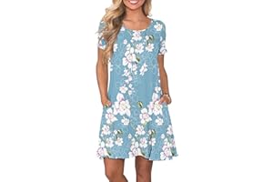 Bequemer Laden Damen Casual Sommer Tshirt Kleid Locker Rundhals Kurzarm Midi Kleider Knielang Elegant Sommerkleid Strandkleid mit Taschen