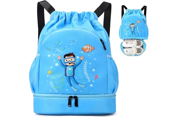 HAGOT Sac Piscine Enfant, Sac à dos de sport imperméable, Sacs de Sport Avec Compartiments Garçon Fille Enfant Piscine, Plage, Vacances, Camping