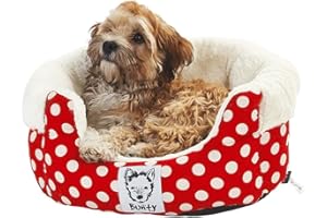 Bunty Deep Dream Polka Dot Soft Fur Fleece Dog Bed Washable Pet Basket Mat Cushion (Red, S)