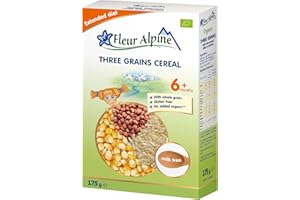 Organiczna kaszka trójziarnista bez nabiału FLEUR ALPINE, Kleik dla niemowlaka z bifidokulturami, Pożywna i łatwa w przygotowaniu kaszka bezglutenowa bez dodatku cukru, Dla dzieci od 6 mies., 7 porcij