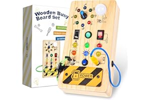 Tokiyis Montessori Busy Board Interruptor de Luz Juguete de Madera de 1 Año, Electronic Baby Activity Board Motor Activity Toy 18 Mess, Sensory Learning Toy Regalo para Niños y Niñas 2 3 4 Años