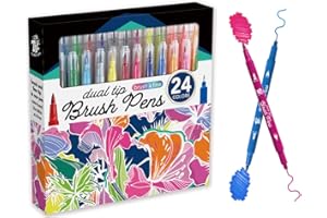 ‎TBC THE BEST CRAFTS 24 Farben Filzstifte Dicke und Dünne, Dual Brush Pen für Kinder und Erwachsene, Doppelspitze Malstifte Pinselstifte Set für Bullet Journal, Malbücher, Handlettering, Manga