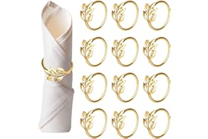 elook 12PCS Napkin Rings, Gold Leaf Napkin Buckles, Leaves Napkin Holders for Christmas, Thanksgiving, Table Decoration