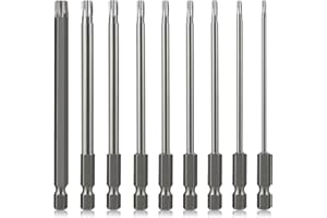 Torx Bit Set Hakkin 9Pcs 100mm Security Torx Screwdriver Bits S2 Steel 1/4” Hex Shank Magnetic Tamper Proof Security Torx Bits T6 T8 T10 T15 T20 T25 T27 T30 T40 Torx for Impact Driver