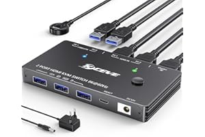 CAMGEET Switch KVM HDMI 8K a 60 Hz 2 porte, 2 PC 1 monitor Switch KVM USB 3.0 HDMI2.1, per 2 computer condividono 1 monitor e 3 dispositivi USB 3.0,con telecomando cablato,cavo USB,Adattatore di alimentazione