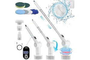 CIRCLIO Brosse Electrique Nettoyage Rotative sans Fil avec 3 Vitesses, 8 Têtes de Brosse Remplaçables, 6 Angles Rotation, Electric Spin Scrubber avec Poignée Réglable pour Salle de Bain Cuisine -Q500