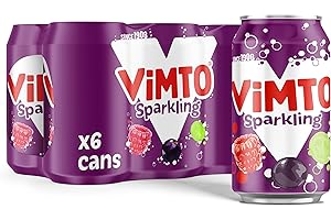 Vimto Fizzy Fruit Juice Drink – Blackcurrant, Grape & Raspberry – 6 x 330ml Cans – Vegetarian – Sparkling Mixed Fruit Flavour – Real Juice from Concentrate