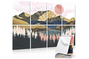 Yrendenge 8 Stück Akustikplatten, Selbstklebend Schalldichte Akustikpaneele, Hoher Dichte Akustik Panel Schalldämmung Wand Panel,30x40x0.9cm Schallabsorber Wand Büro Wanddekoration(Berge Bäume)