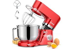 Batidora Amasadora, POWWA Amasadora de Pan Repostería 1500W, 6 Velocidades con Pulso, Potente y Bajo Ruido, Robot de Cocina Amasador Multifuncional, Bol de Acero Inoxidable 6.2 L Capacidad-Rojo
