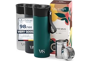 WILFORD & SONS Mug Isotherme Transportable Thermos Café avec Sangle & Infuseur à Thé en Acier Inoxydable – 360 ml | Tasse à Café Inox Double-Paroi isolée sous-vide, sans BPA, étanche | Thermos de voyage réutilisable