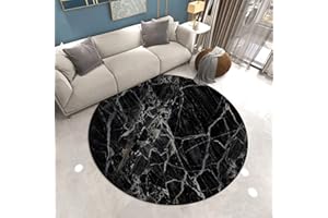 STICKER SUPERB. Tappeto Rotondo in Marmo Soggiorno Camera da Letto 3D Marble Area Rugs Gioco per Bambini Corridoio da Cucina Antiscivolo Tappetino per Sala da Pranzo Porte Chair Mats (Nero,160cm/63in)