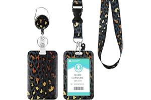 DUOUPA Porta Tarjetas Identificativas, Lanyard con ID Card Badges, Porta Tarjetas con llavero extensible para mujeres, profesores, enfermeras, doctor, estudiante（Leopardo）