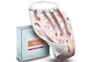 Hoxycom Grand Bavoir Bébé Elastique - Fabriqué En France - Serviette Table Enfant Coton et Eponge Bambou - Grande Taille Idéale Cantine Ou Maternelle (Fee Rose)