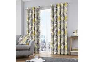 Fusion - Tropical - 100% Cotton Pair of Eyelet Curtains - 66" Width x 54" Drop (168 x 137cm) in Ochre