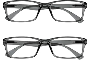 OPULIZE PEP Classic Reading Glasses for Women Men, Scratch Resistant Rectangular Frame with Spring Hinges, Grey +1.5 (Pack of 2)