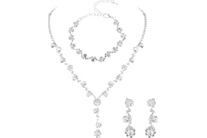 YOLEV Gioielli Sposa Donna per il Ballo di Fine Anno Set di Gioielli Damigella d'Onore Collana Sposa con Strass Bracciale Set di Orecchini da Sposa per Donna e Ragazze