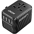 LENCENT Universal Travel Power Adapter, International AC Plug Adaptor with 3 USB A Ports 1 Type C PD Wall Charger Worldwide Travel Essentials for UK to EU US Ireland Australia (Type C/G/A/I) Black