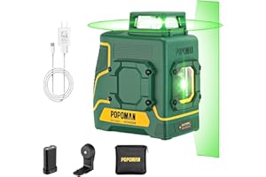 POPOMAN Livella Laser Verde Autolivellante, Linea Laser 45m, 1x360° e laser Verticale, Ricarica USB Batteria, Modalità Pulsata, Staffa Girevole Magnetica, IP54, Decorazione d'Interni - MTM330B