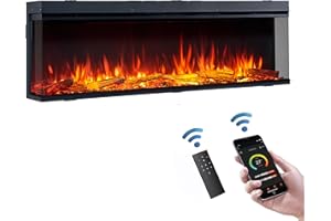 FLAMME 59’’/150cm Knighton Platinum Smart Inset Media Wall Electric Fireplace 1-2-3 sided View Compatible with Alexa Deep Fuel Bed Perfect for Media Wall