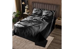 Homemissing Löwe Tagesdecke 240x260cm 3D Wild Tier Muster Bettüberwurf für Kinder Jungen Mädchen Schwarz Safari Löwe Steppdecke Tierwelt Stil Dekor Wohndecke Schlafzimmer Kollektion 3St